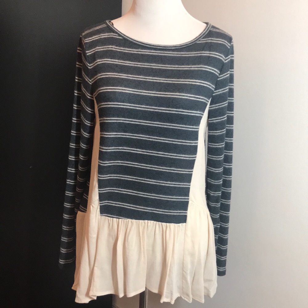 Blue and cream ruffle top